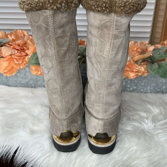 Stuart Weitzman Gray Embossed Shearling Boots Size 9.5 - Picture 5 of 11